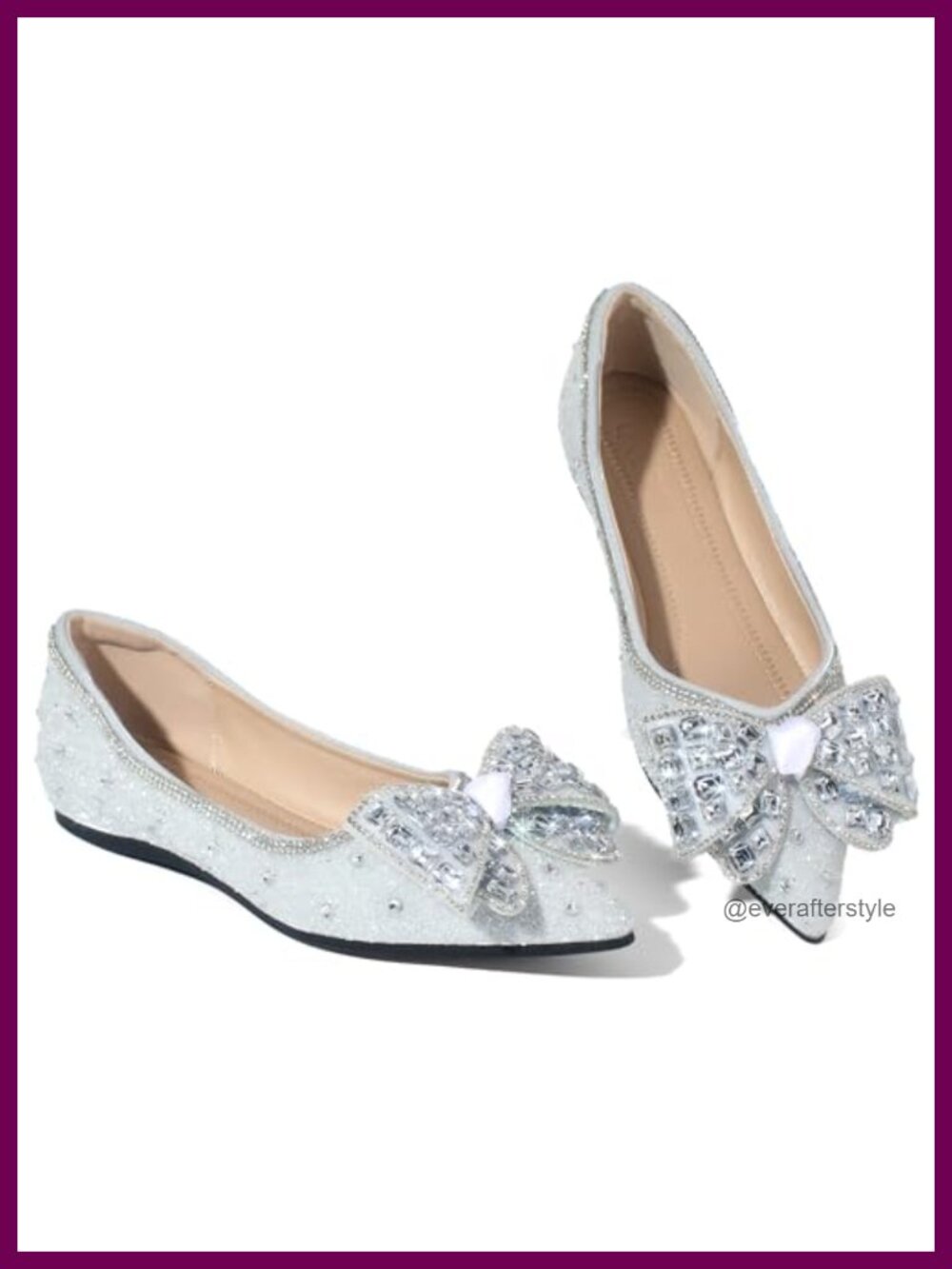 Women's Pointed Toe Ballet Flats Sequin Bow Slip On Comfort Shoes